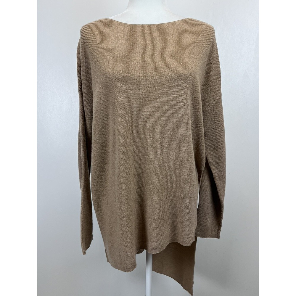 Eileen Fisher 100% Merino Wool Asymmetric Tunic Sweater Sz Small Camel Oversize